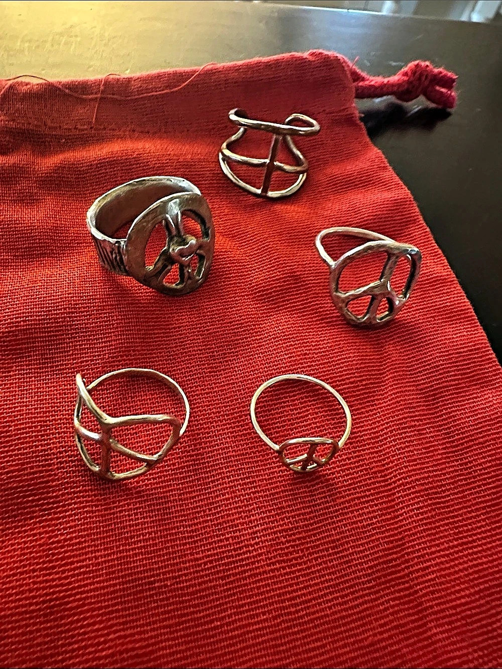Silver-Tone Peace Sign Ring Set